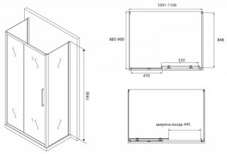 Душевой уголок ABBER Schwarzer Diamant 110x90см AG30110BH-S90B-S90B